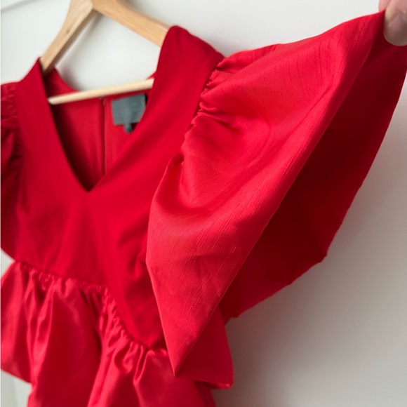 Anthropologie Sunday in Brooklyn Vibrant Red Heart Ruffle Cap Sleeves Blouse NWT - Picture 4 of 7